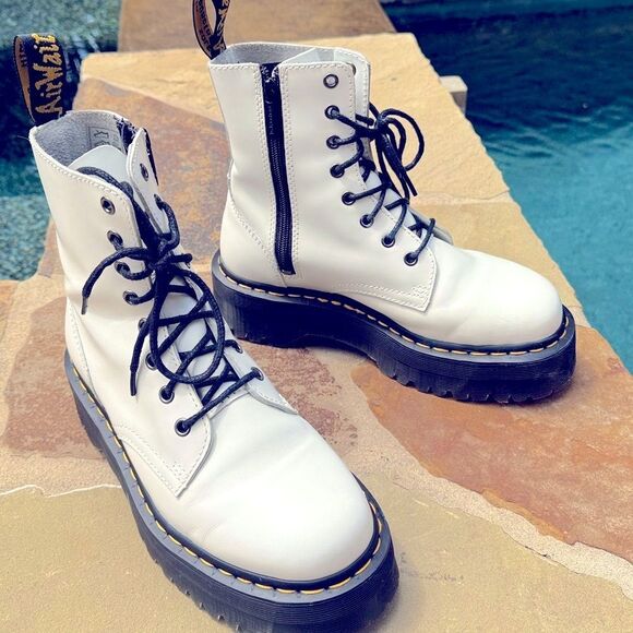 DR. MARTENS JADON NJ004 Quad Retro WOMEN'S BOOTS white polished LEATHER SIZE 8! - Picture 2 of 11
